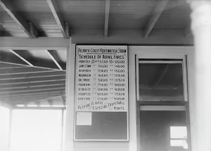 Atlantic Coast Aero-Nautical Statn. - Schedule of Aerial Fares, Early Venture In Passenger... 1915. Creator: Harris & Ewing. Atlantic Coast Aero-Nautical Statn. - Schedule of Aerial Fares, Early Venture In Passenger... 1915