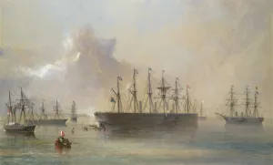 Paddle Steamers Prints: The Atlantic Telegraph Cable Fleet Assembled at Berehaven (Southwest Coast of Ireland)