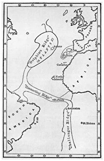 Atlantis: a map showing the location of the mythical continent, c1882 (1956)