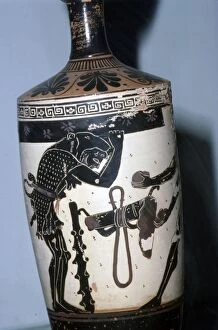 Black Figure Collection: Atlas, Heracles and the golden apples, Athenian black-figure lekythos, c6th century BC