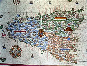 Atlas of Joan Martines, Messina, 1582. Portulan chart of the island of Sicily