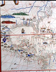 Atlas of Joan Martines, Messina, 1582. Portulan chart of Central America, Caribbean