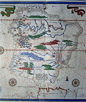 Atlas of Joan Martines, Messina, 1582. Portulan chart of South America, from Panama