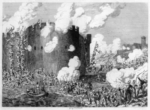 Attack upon the Brass Mount by Lord Guilford Dudley, 1554 (1840). Artist: George Cruikshank Attack upon the Brass Mount by Lord Guilford Dudley, 1554 (1840). Artist: George Cruikshank