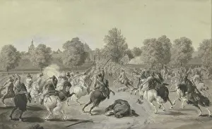 Equestrian Prints: Attack of the French cavalry on The city of Frankfurt am Main in April 1797