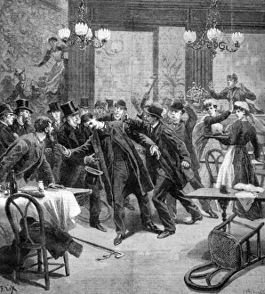 Outnumbered Prints: Attack against M Georgewitch, minister of Serbia in Paris 1893. Artist: Frederic Lix