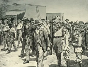 Paget Prints: The Last Attack on Mafeking: B. S. A. Police Escorting Boer Prisoners to the Gaol, 1901
