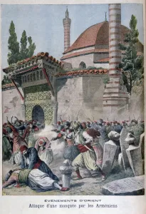 Brandishing Prints: An attack on a mosque by Armenians, 1895. Artist: Henri Meyer