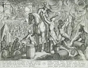 Batavian Prints: Attack on a Roman Fortress at Night, Publshed 1612. Creator: Antonio Tempesta