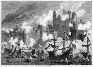 Attack upon Saint Thomass Tower by the Duke of Suffolk, 1554 (1840).Artist: George Cruikshank Attack upon Saint Thomass Tower by the Duke of Suffolk, 1554 (1840).Artist: George Cruikshank