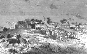 Bates Hw Prints: Attack on Sansandig by Ahmadou's army; Journey from the Senegal to the Niger