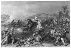 Mutiny Prints: Attack on the Sealkote mutineers by General Nicholsons Irregular cavalry, 1857, (c1860)