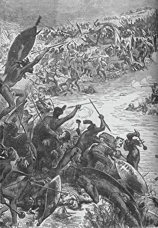 Zulus Prints: Attack of the Zulus on the Escort of the Eightieth Regiment at the Intombe River