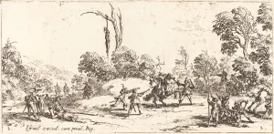 Highway Prints: Attacking Travelers on the Highway, c. 1633. Creator: Jacques Callot