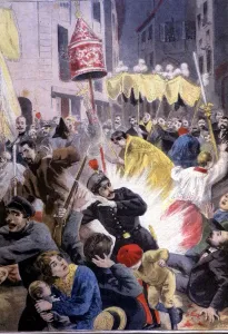Attempt at the exit of a procession in the Church of Santa Maria del Mar in Barcelona in 1896