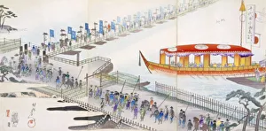 Customs Prints: Attending a Festival: crossing a pontoon bridge to the sacred site