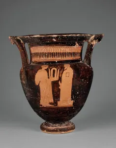Penis Prints: Attic Red-Figure Column Krater, about 480-470 BC. Creator: Geras Painter