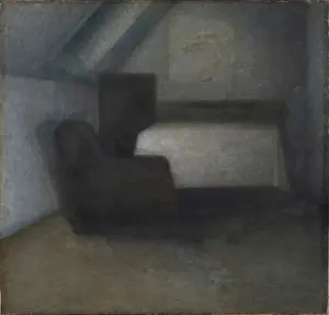 Attic room with table and chair. Creator: Hammershoi, Vilhelm (1864-1916)