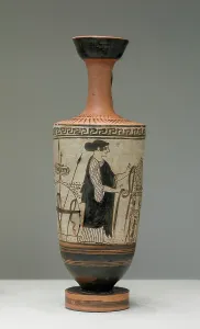 Gravestone Prints: Attic White-Ground Lekythos, about 460 BC. Creator: Unknown
