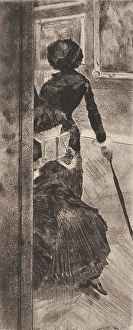 Au Louvre: La Peinture (Mary Cassatt), 1876. Creator: Edgar Degas