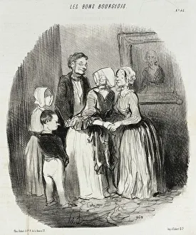 Bourgeoisie Prints: Au nouvel an, visite obligée à la tante Rabourdin, 1847. Creator: Honore Daumier
