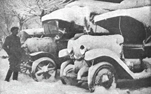 Lorries Prints: Au Volant; Camions sous la neige, 1916. Creator: Unknown