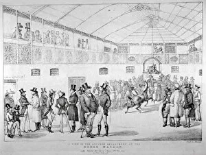 Chatting Gallery: Auction rooms at Aldridges Horse Repository, St Martins Lane, Westminster, London, 1824