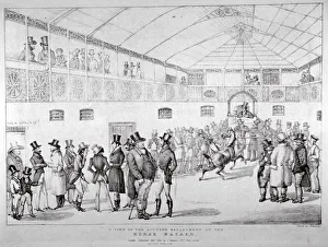 Buyer Prints: Auction rooms at Aldridges Horse Repository, St Martins Lane, Westminster, London, 1824
