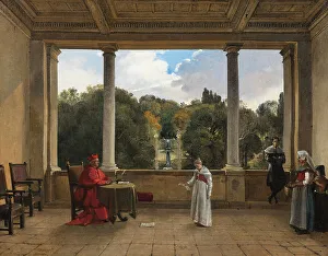 François Marius Granet Prints: Audience with Cardinal Aldobrandini in the Loggia of the Villa Belvedere in Frascati
