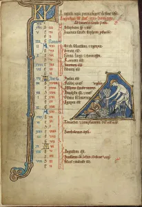 Reaping Prints: August Calendar Page; Reaping; Psalter, mid-1200s. Creator: Unknown