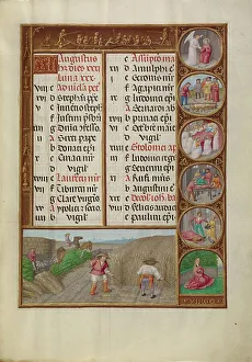 Roundel Prints: August Calendar Page: Reaping: Virgo; Spinola Hours