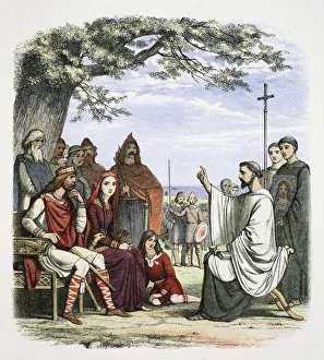 James William Edmund Prints: Augustine preaching before King Ethelbert, 597 (1864). Artist: James William Edmund Doyle