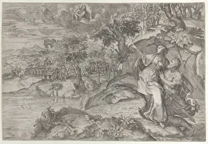 Octavian Prints: Augustus and the Tiburtine Sibyl, 1557-86. Creator: Marco Angolo del Moro
