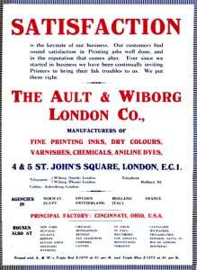 Ink Manufacturer Prints: The Ault & Wiborg London Co. Advert - Satisfaction, 1919. Artist: Ault & Wiborg