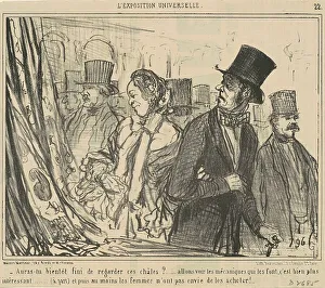 Universal Exhibition Prints: Auras-tu bientot fini de regarder ces chales?, 19th century. Creator: Honore Daumier