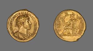 Britannia Collection: Aureus (Coin) Portraying Emperor Hadrian, 120-123, issued by Hadrian. Creator: Unknown