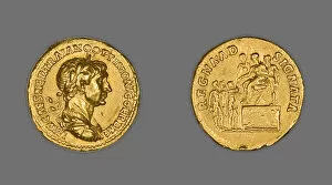 Aureus (Coin) Portraying Emperor Trajan, 114-115, issued by Trajan. Creator: Unknown