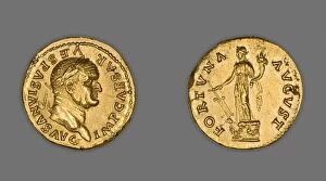 Laurel Wreath Collection: Aureus (Coin) Portraying Emperor Vespasian, 75-79, issued by Vespasian. Creator: Unknown