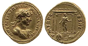 Coins Prints: Aureus of Hadrian. Obverse: Laurel head of Hadrian on the right