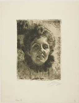 Oxenstierna Prints: Aurore (Mrs. Aurore Klintberg, née Oxenstierna, Head), 1909. Creator: Anders Leonard Zorn