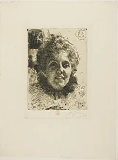 Oxenstierna Prints: Aurore (Mrs. Aurore Klintberg, née Oxenstierna, Head), 1909. Creator: Anders Leonard Zorn