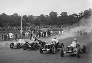 Racing Car Prints: Austin 7 of WD Castello, Alta of Eric Winterbottom and MG K3 racing at Crystal Palace