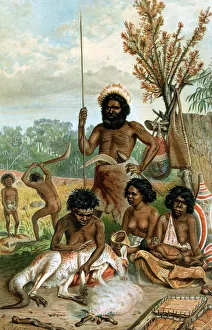 Australia Prints: Australian aborigines butchering a kangaroo, 1885-1888