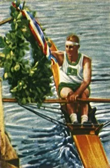 Olympic Games Collection: Australian rower Bobby Pearce wins the single sculls, 1928. Creator: Unknown