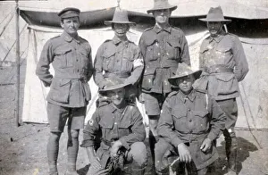 Crouching Prints: Australians in front of tent, Tel-el-Kebir. Egypt, 1916. Creator: Unknown