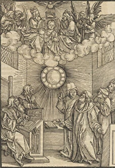 The Author Writing the Layenspiegel; The Trinity and the Virgin at the Upper Center
