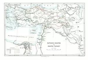 Persian Gulf Asia Gallery: Authors Routes in Asiatic Turkey, c1915. Creator: Stanfords Geographical Establishment