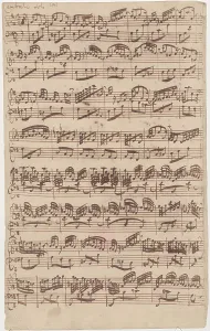 Autograph manuscript of the first page of the Allegro for harpsichord solo from the first version of Autograph manuscript of the first page of the Allegro for harpsichord solo from the first version of