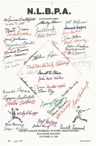 Autograph Prints: Autograph sheet from Negro League Baseball Players Association Reunion, October 13, 1990