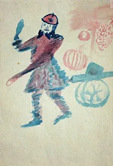 Great War Prints: Autoportrait en canonnier, 1916. Creator: Apollinaire, Guillaume (1880-1918)